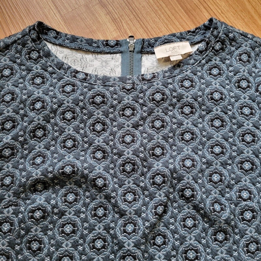 Loft Dress Womens Small Blue And Green Jacquard Short Sleeve Career Dress - Picture 3 of 10